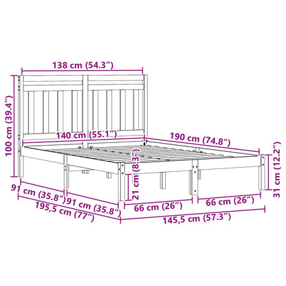 vidaXL Bettrahmen Wachsbraun 205,5 x 145,5 x 100 cm Massivholz Kiefer