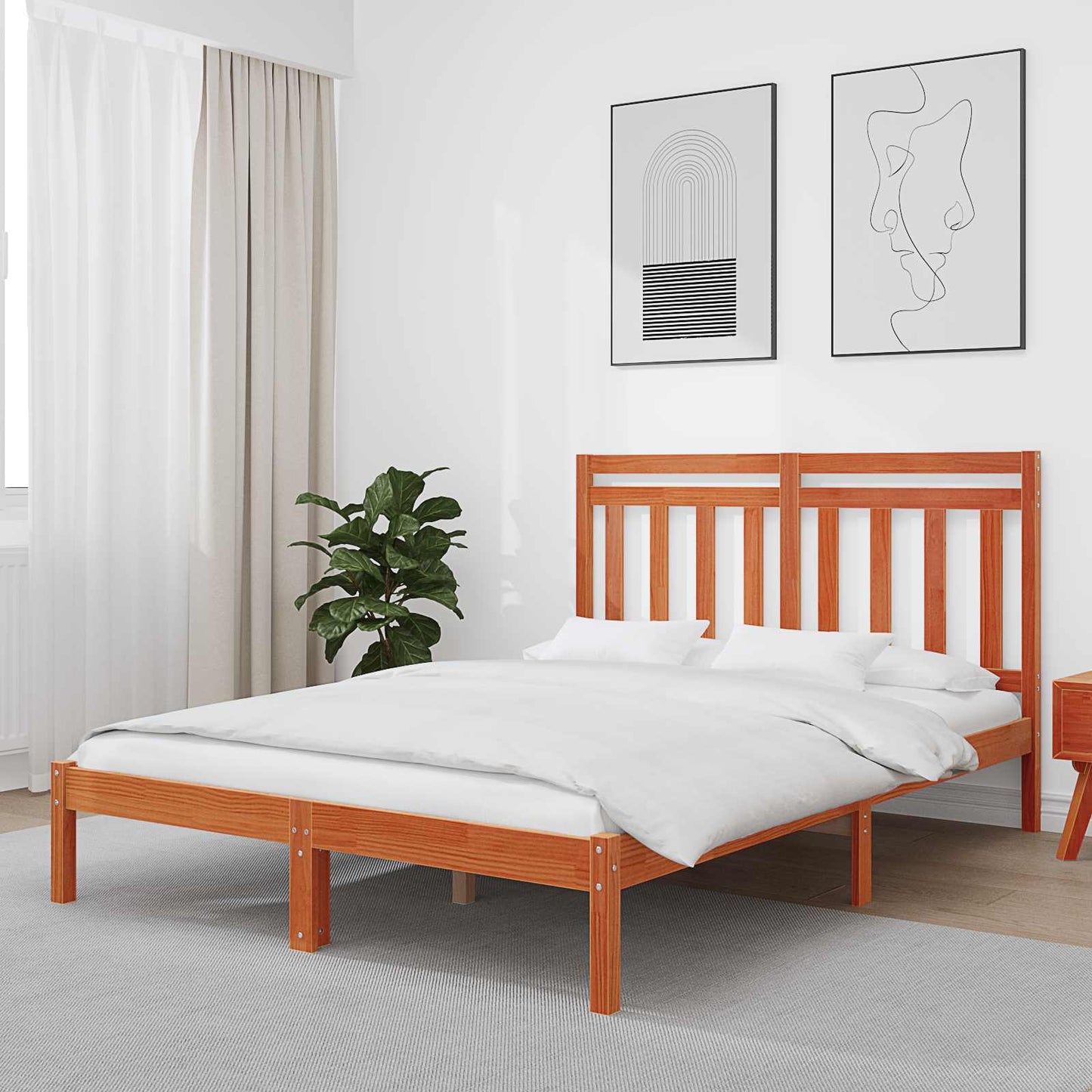 vidaXL Bettrahmen Wachsbraun 205,5 x 155,5 x 100 cm Massivholz Kiefer