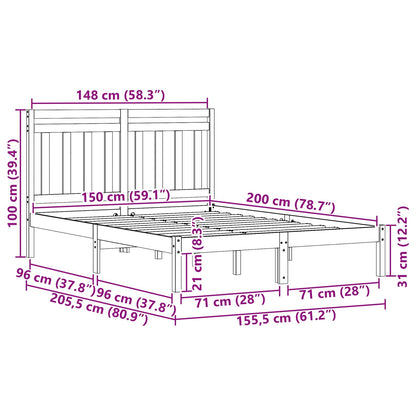 vidaXL Bettrahmen Wachsbraun 205,5 x 155,5 x 100 cm Massivholz Kiefer