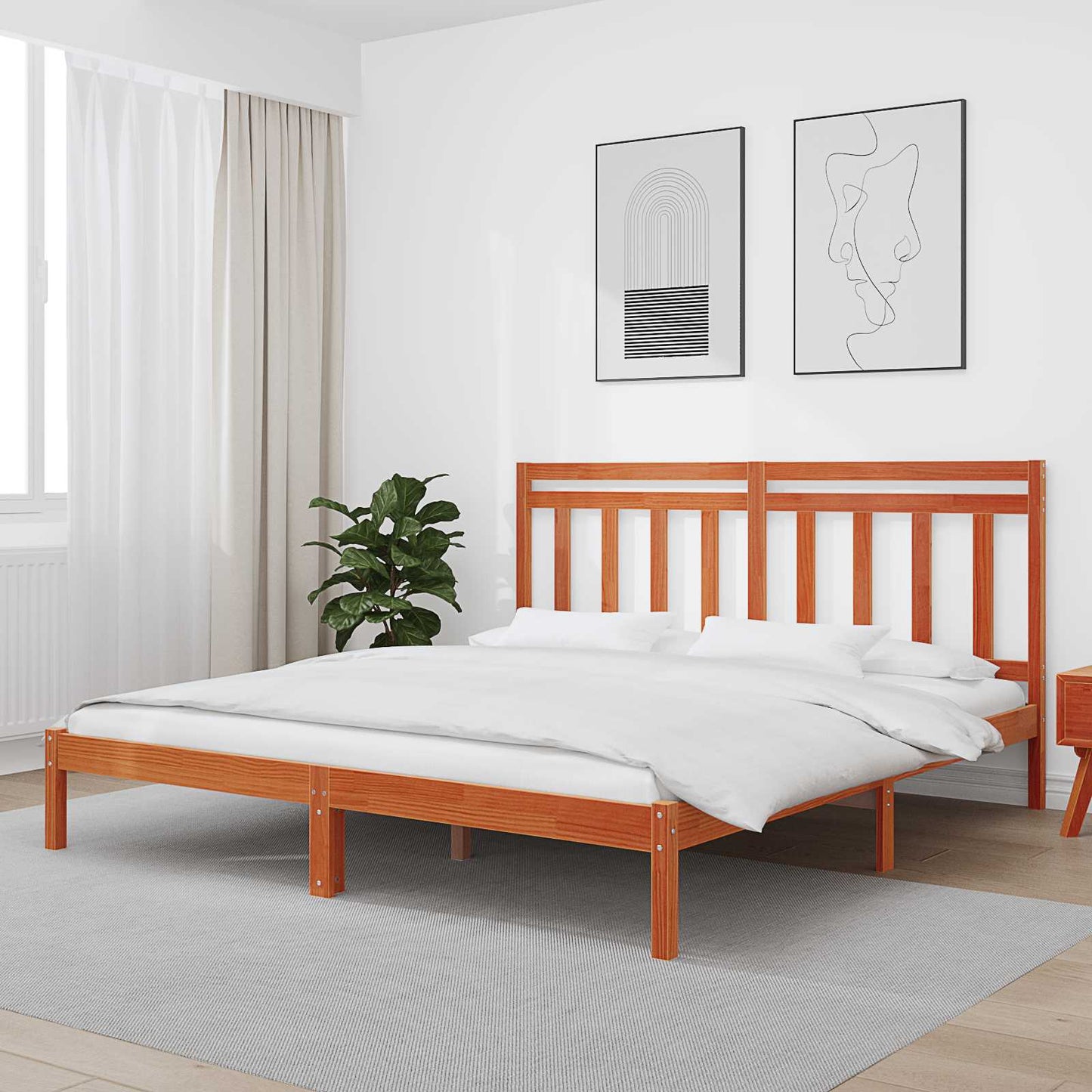 vidaXL Bettrahmen Wachsbraun 205,5 x 185,5 x 100 cm Massivholz Kiefer