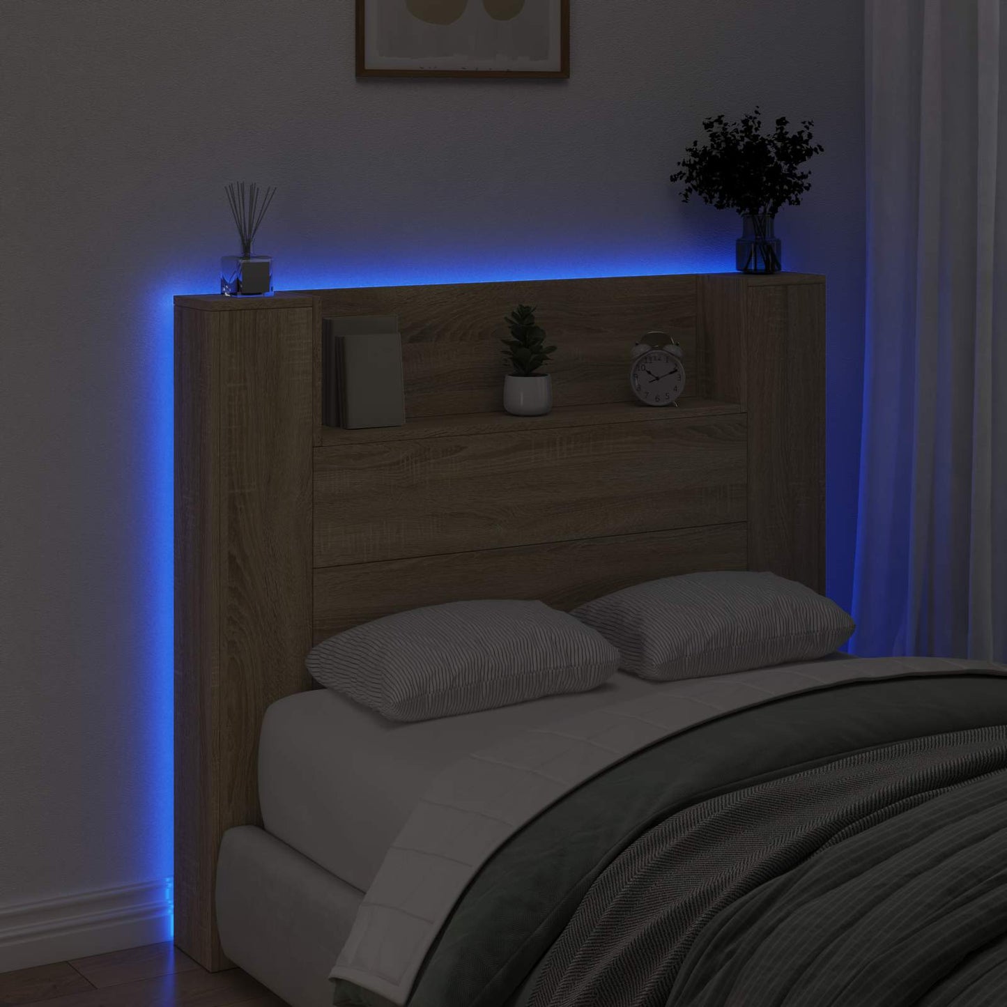 vidaXL Kopfteil-Schrank mit LED mit Regal Sonoma 120 x 16,5 x 103,5 cm
