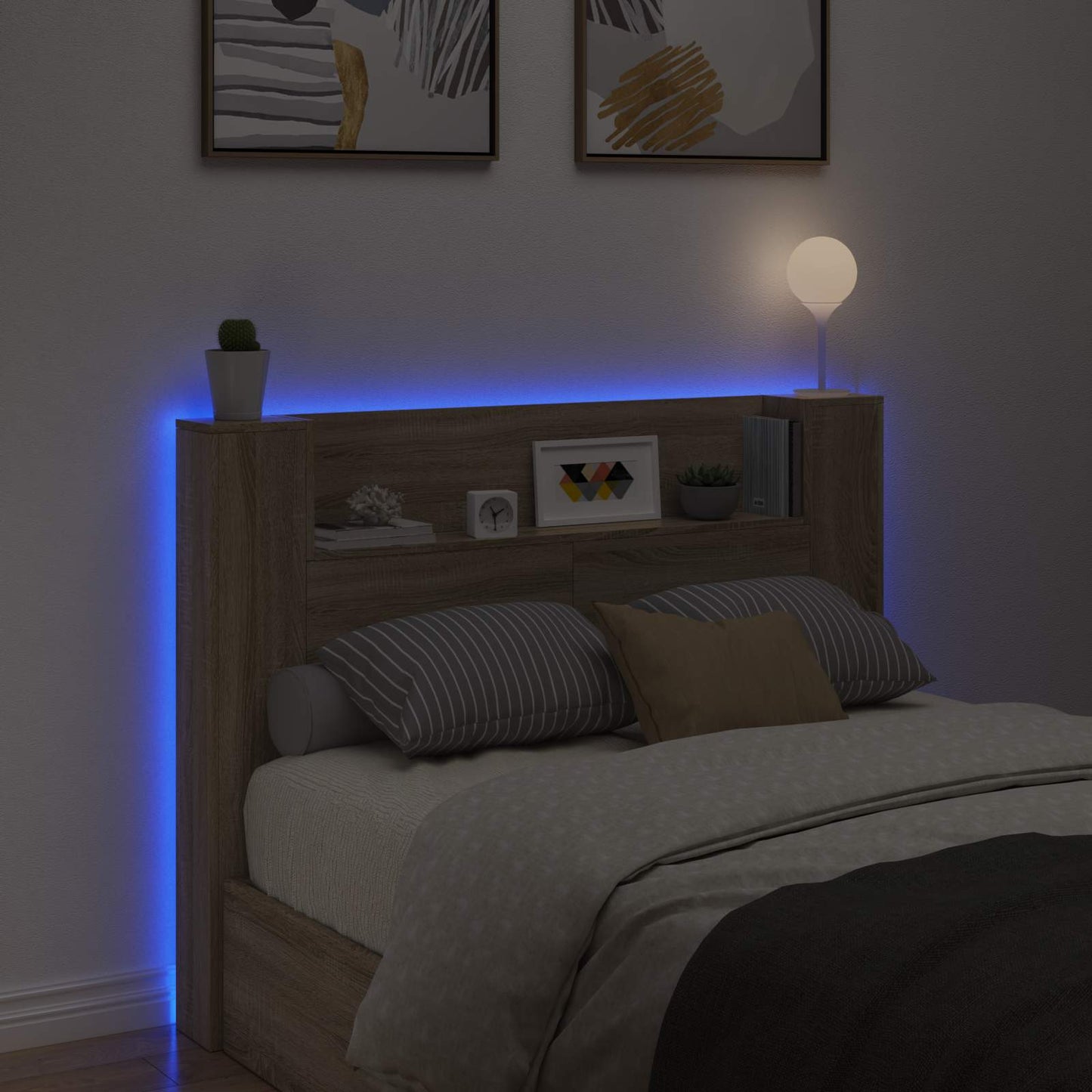 vidaXL Kopfteil-Schrank mit LED mit Regal Sonoma 140 x 16,5 x 103,5 cm
