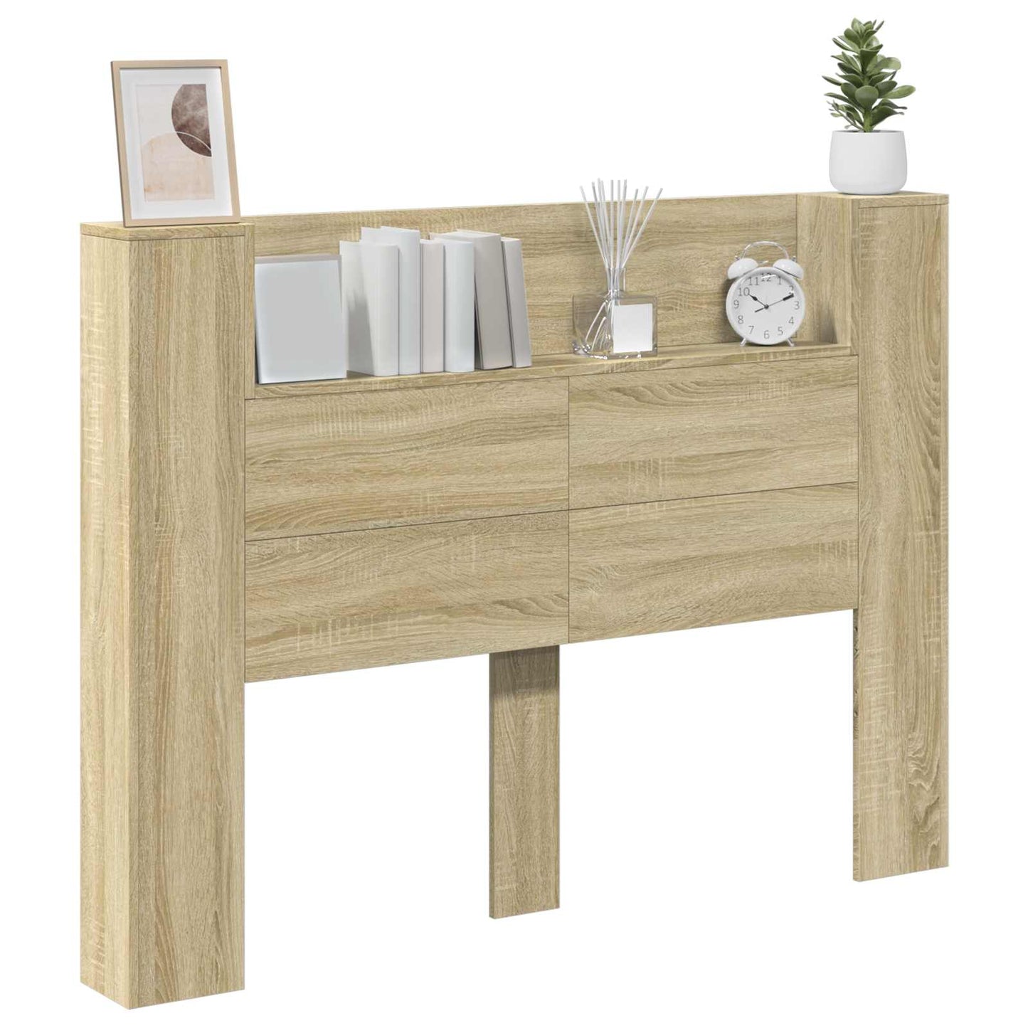 vidaXL Kopfteil-Schrank mit LED mit Regal Sonoma 140 x 16,5 x 103,5 cm