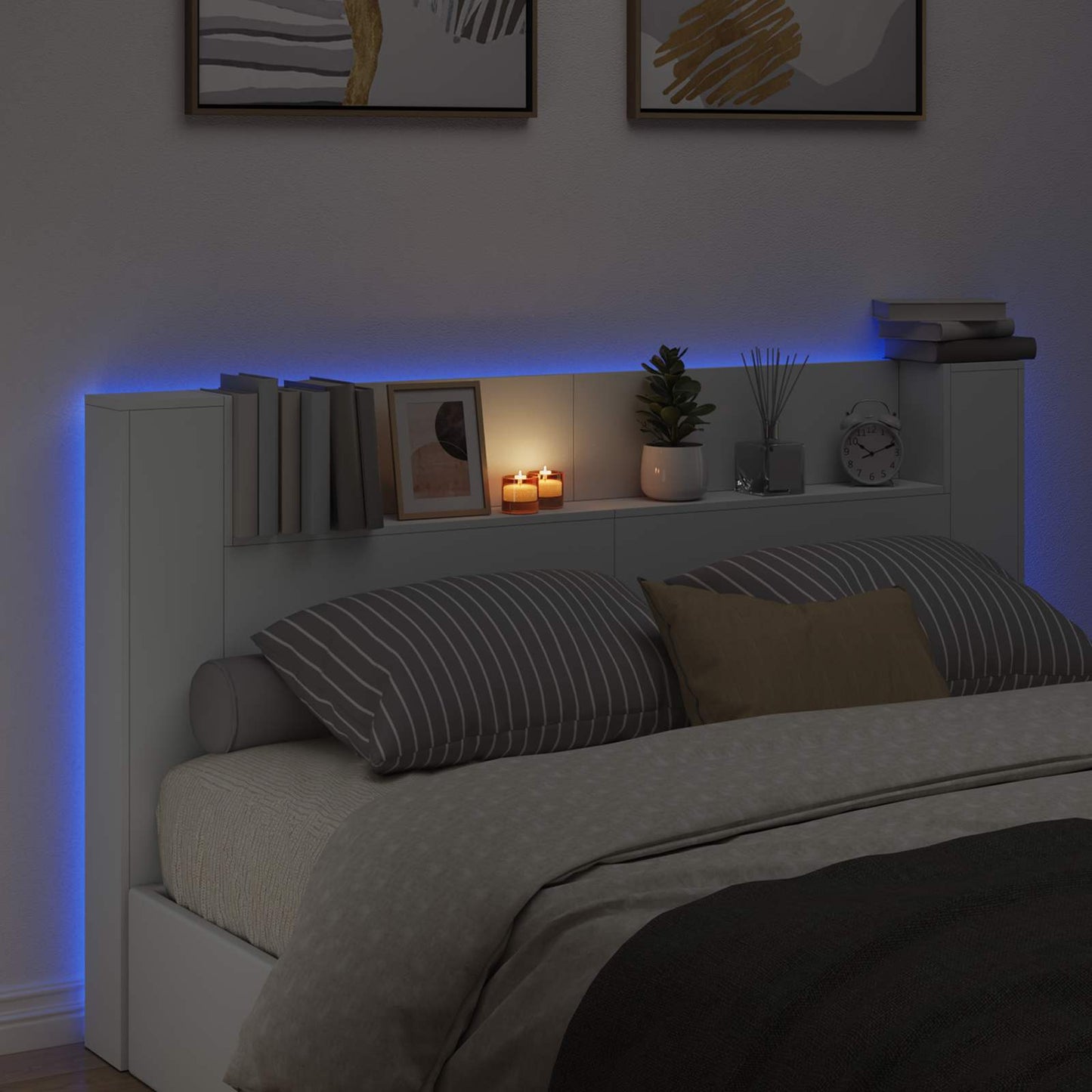 vidaXL Kopfteil-Schrank mit LED mit Regal Weiß 180 x 16,5 x 103,5 cm