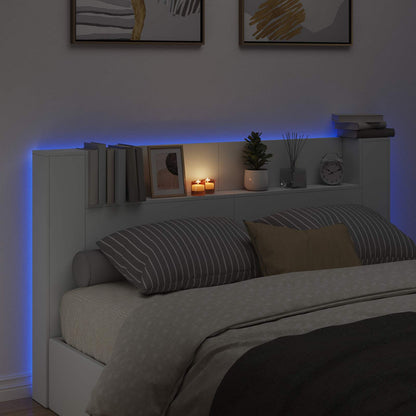 vidaXL Kopfteil-Schrank mit LED mit Regal Weiß 180 x 16,5 x 103,5 cm