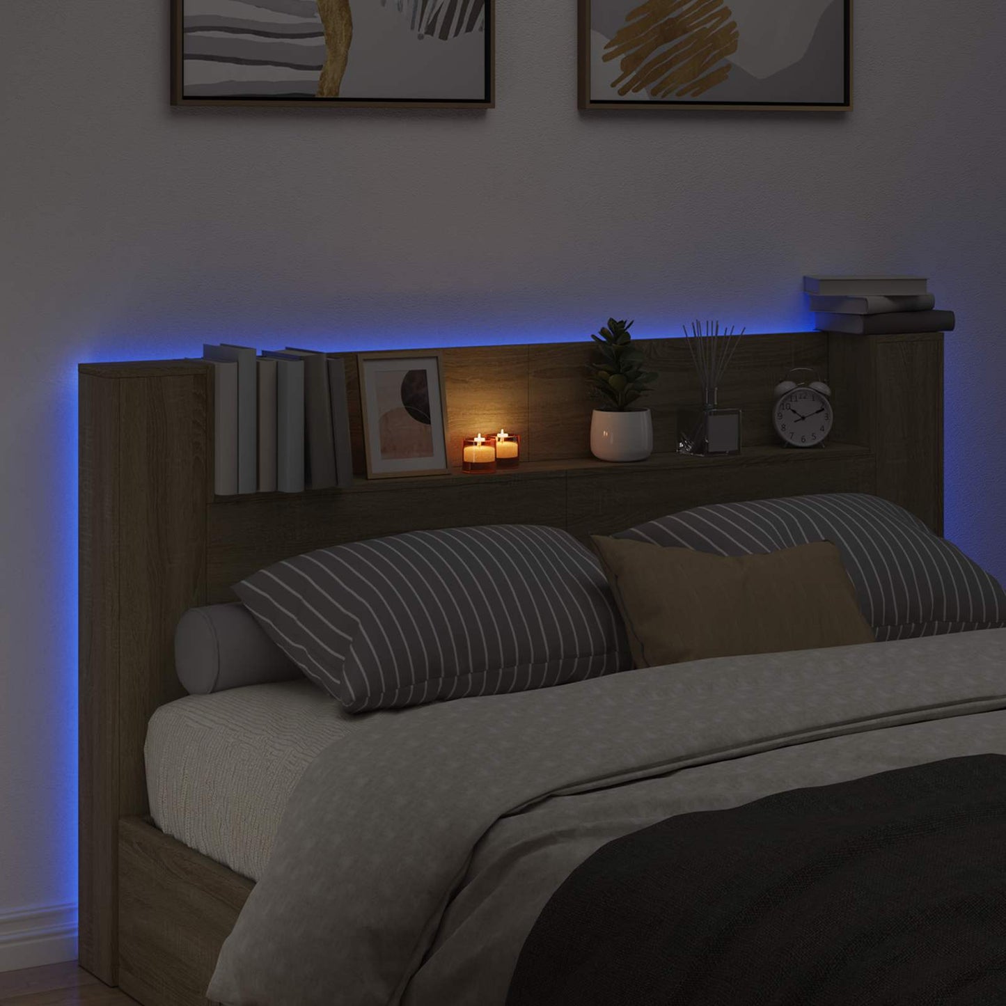 vidaXL Tête de lit-armoire avec LED avec étagère Chêne sonoma 180 x 16,5 x 103,5 cm