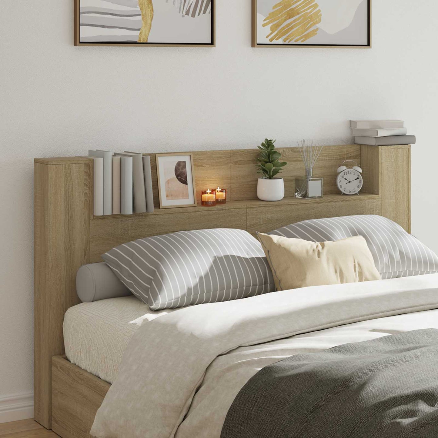 vidaXL Tête de lit-armoire avec LED avec étagère Chêne sonoma 180 x 16,5 x 103,5 cm