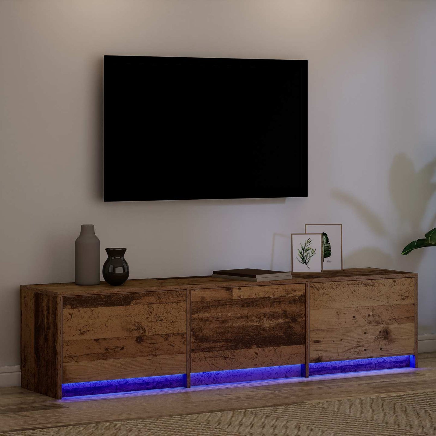 Meuble TV vidaXL avec LED bois de récupération 165 x 34 x 40 cm bois d'ingénierie