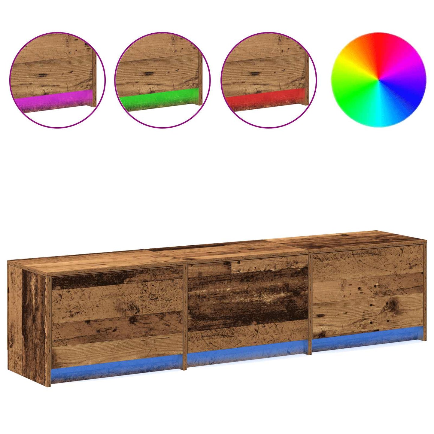 Meuble TV vidaXL avec LED bois de récupération 165 x 34 x 40 cm bois d'ingénierie