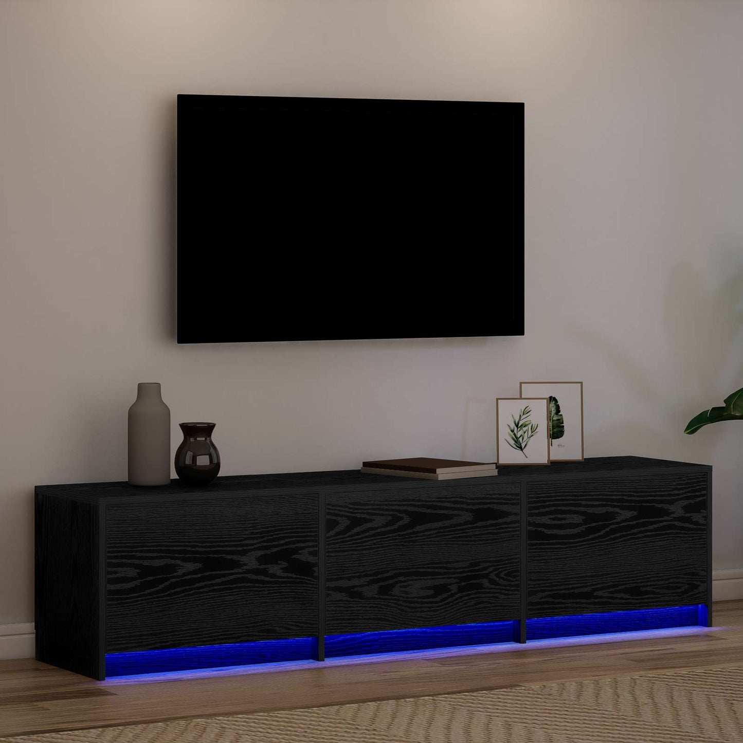 Meuble TV vidaXL noir aspect chêne 165 x 34 x 40 cm, bois d'ingénierie