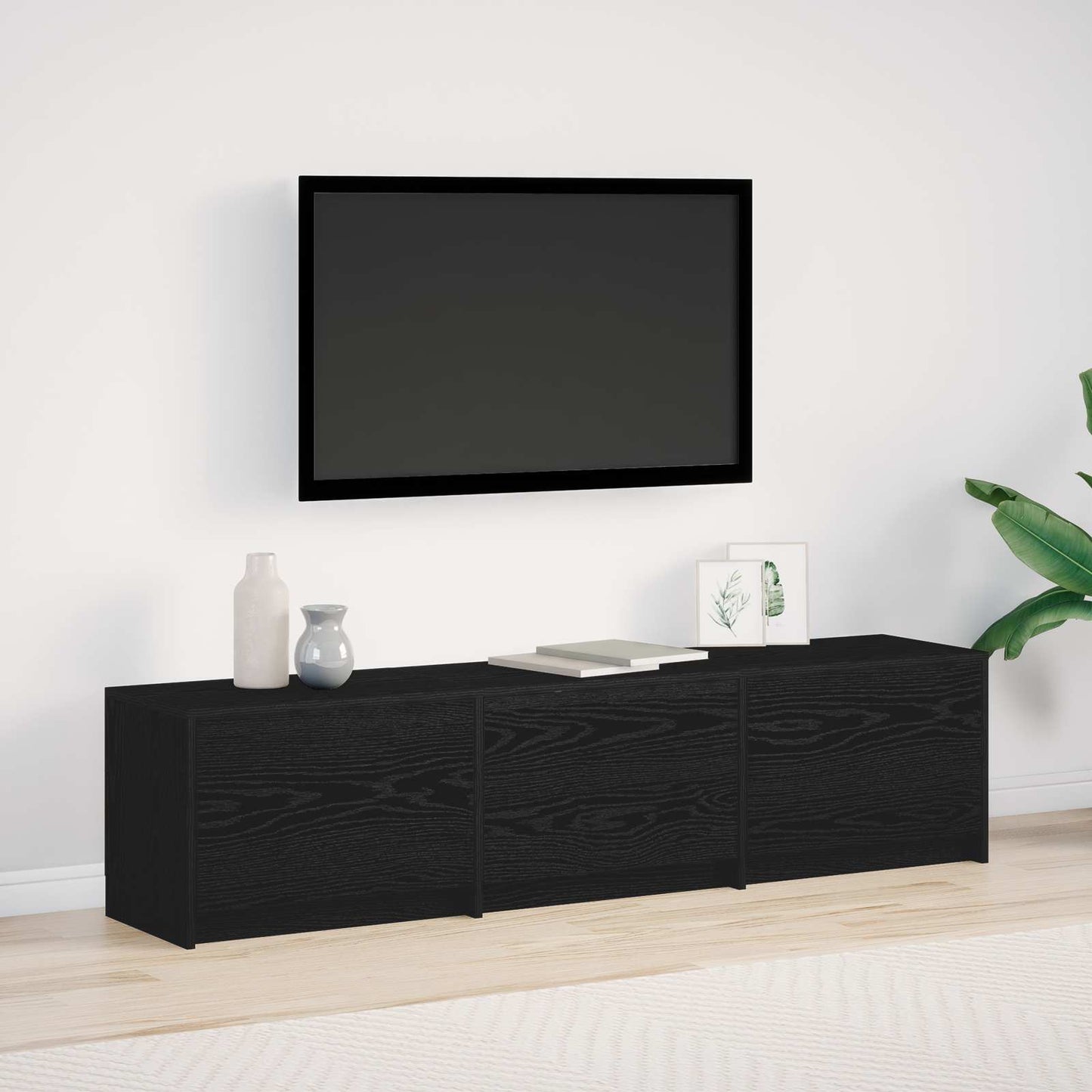 Meuble TV vidaXL noir aspect chêne 165 x 34 x 40 cm, bois d'ingénierie