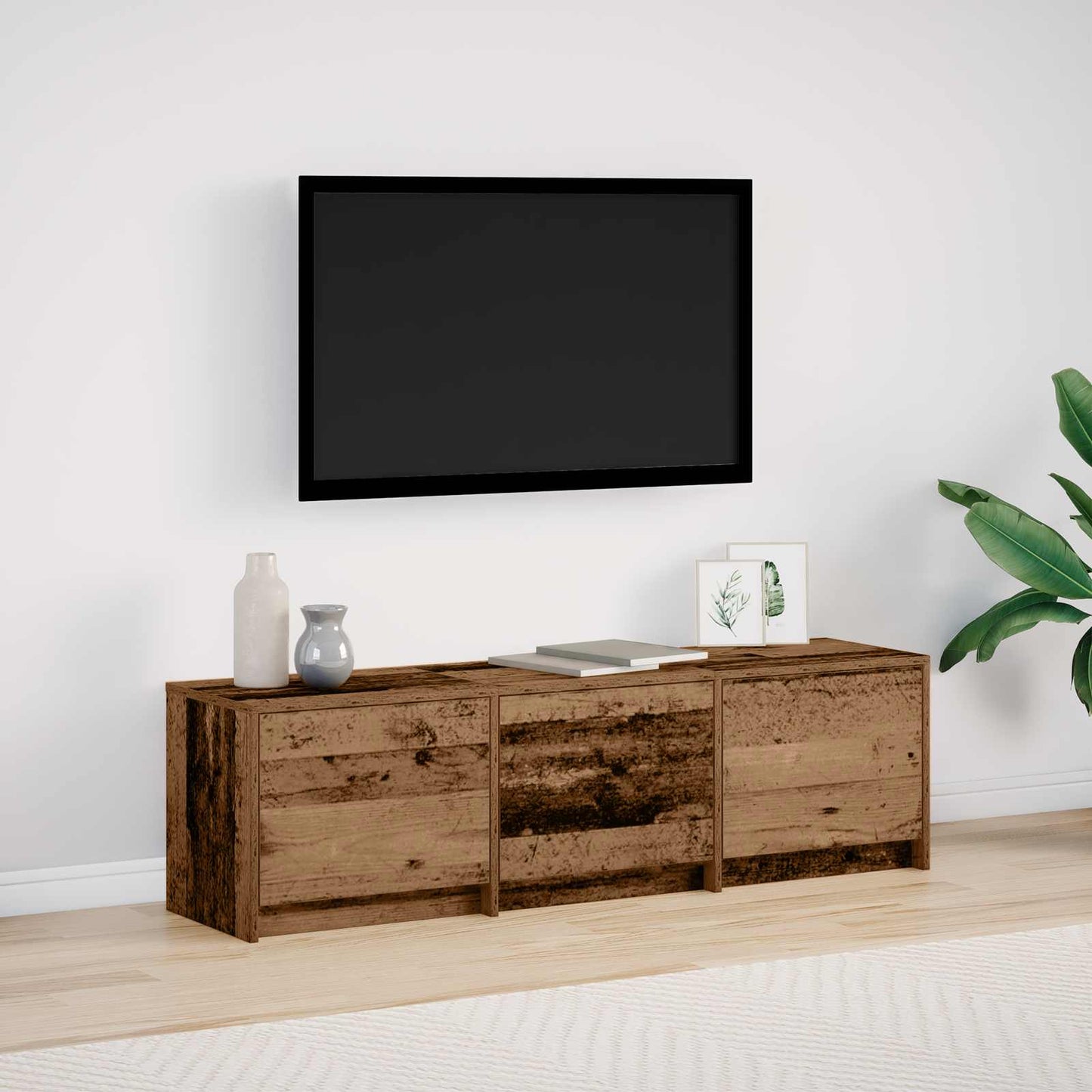 vidaXL Meuble TV avec LED Bois de récupération 140 x 34 x 40 cm Bois d'ingénierie