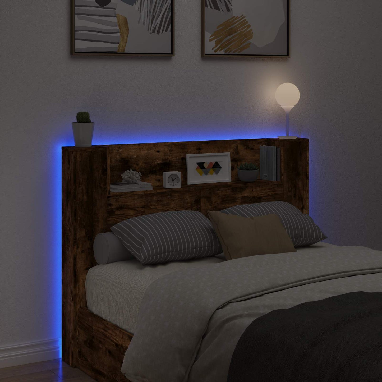 vidaXL Kopfteil-Schrank mit LED Geräucherte Eiche Holzwerkstoff