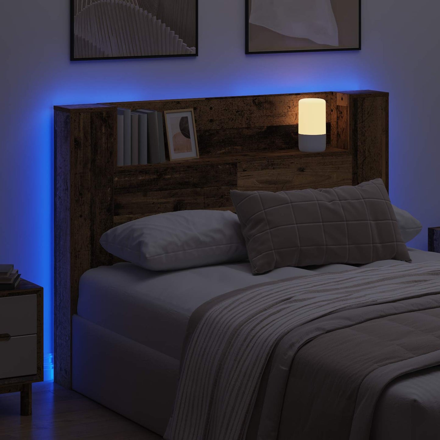 vidaXL Kopfteil-Schrank mit LED Altholz 140 x 16,5 x 103,5 cm