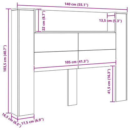 vidaXL Kopfteil-Schrank mit LED Schwarze Eiche 140 x 16,5 x 103,5 cm