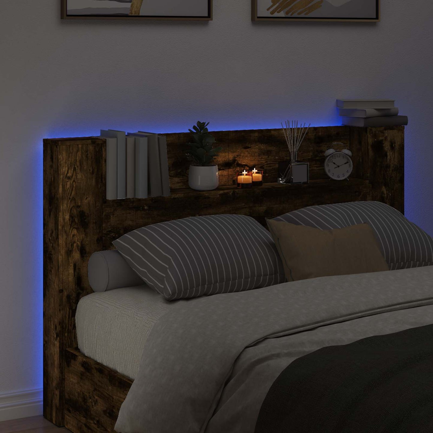 vidaXL Kopfteil-Schrank mit LED Geräucherte Eiche Holzwerkstoff