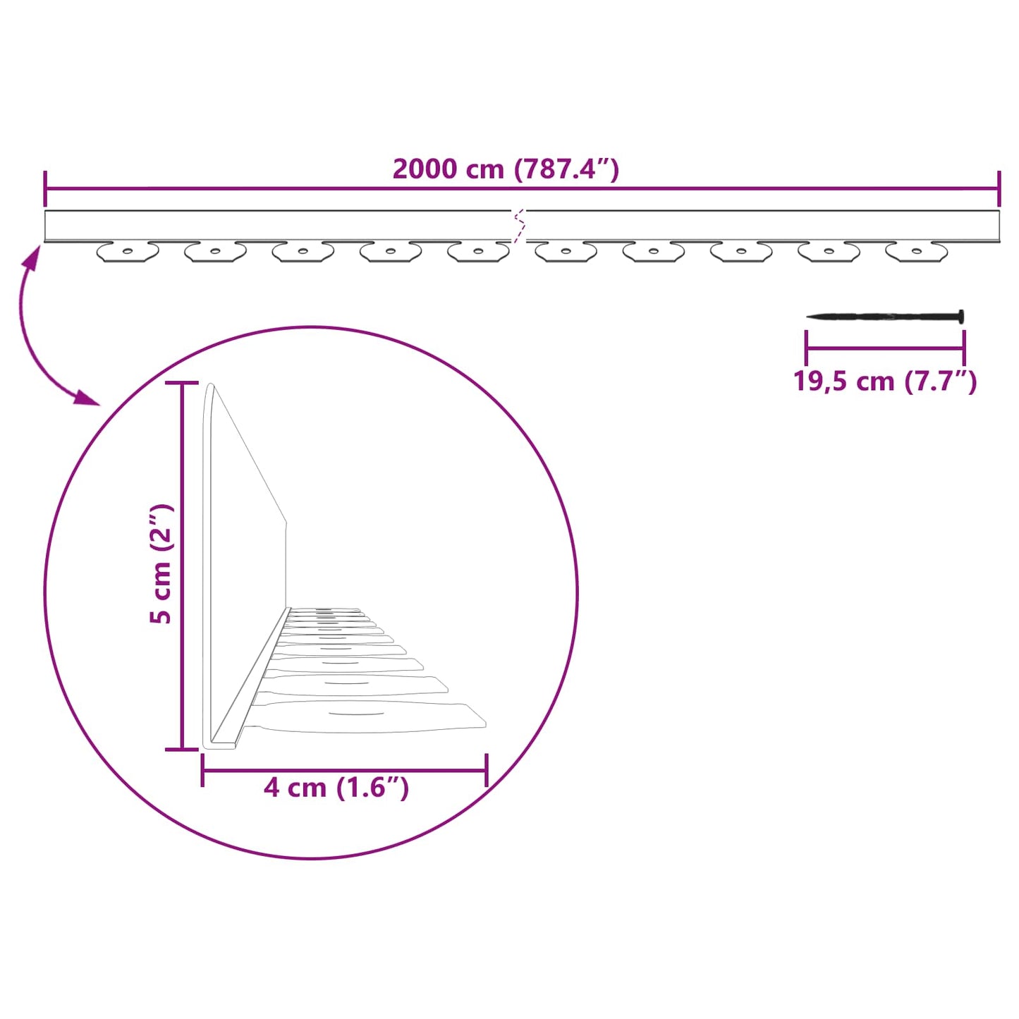 Rasenkanten Schwarz 2000 x 4 x 5 cm Kunststoff