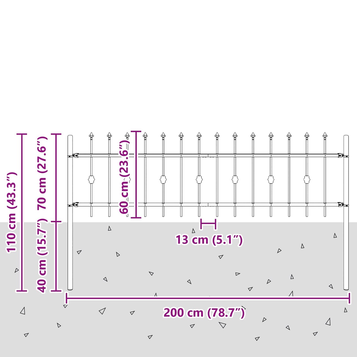 vidaXL Spießzaun Schwarz 200 x 130 cm Pulverbeschichteter Stahl