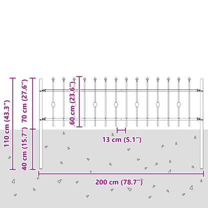 vidaXL Spießzaun Schwarz 200 x 130 cm Pulverbeschichteter Stahl