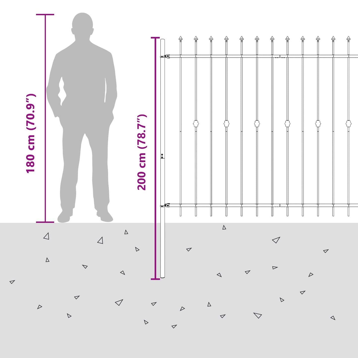 vidaXL Spießzaun Schwarz 200 x 200 cm Pulverbeschichteter Stahl