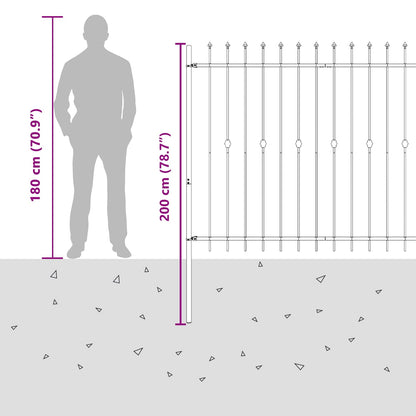 vidaXL Spießzaun Schwarz 200 x 200 cm Pulverbeschichteter Stahl
