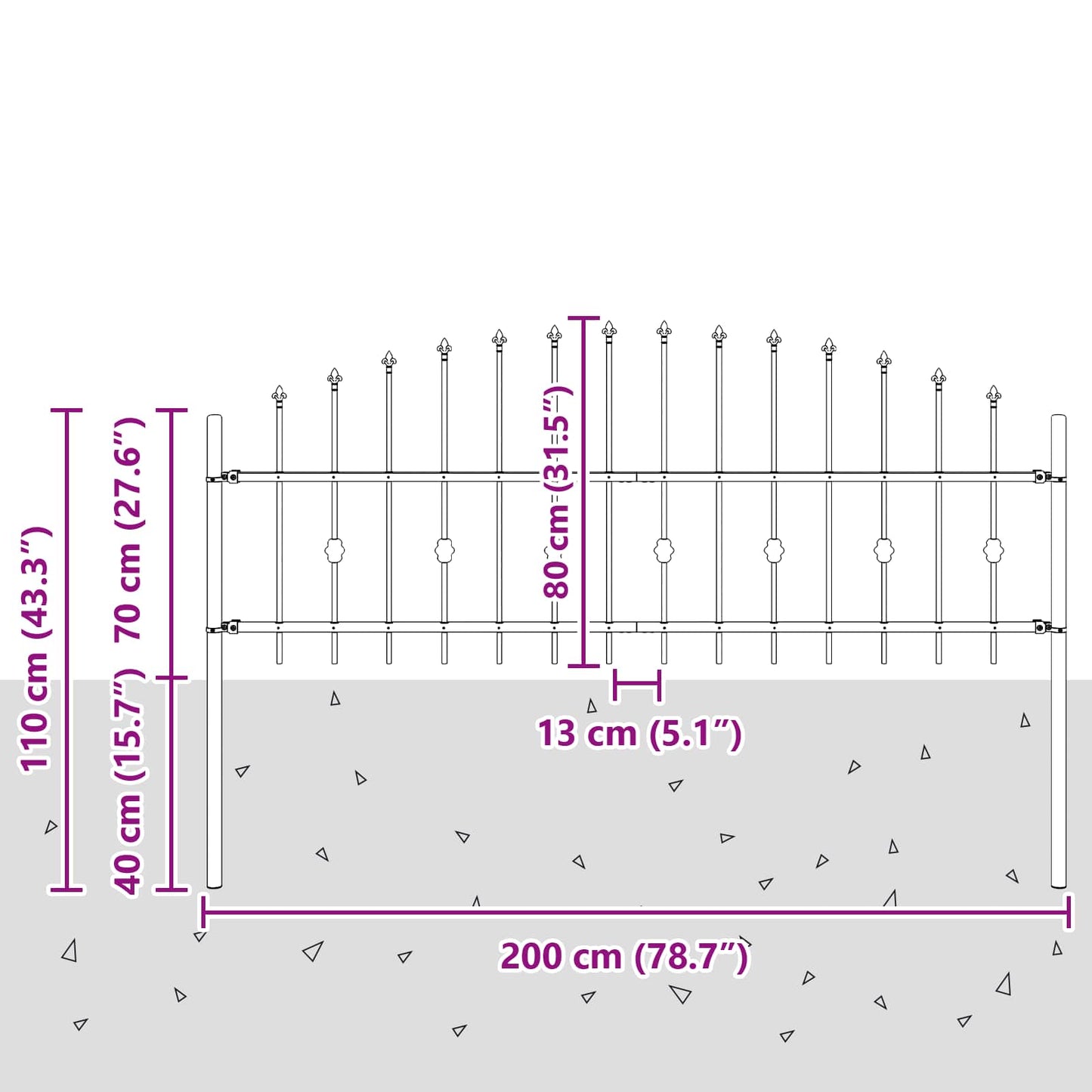 vidaXL Spießzaun Schwarz 200 x 130 cm Pulverbeschichteter Stahl