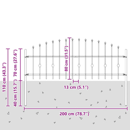 vidaXL Spießzaun Schwarz 200 x 130 cm Pulverbeschichteter Stahl