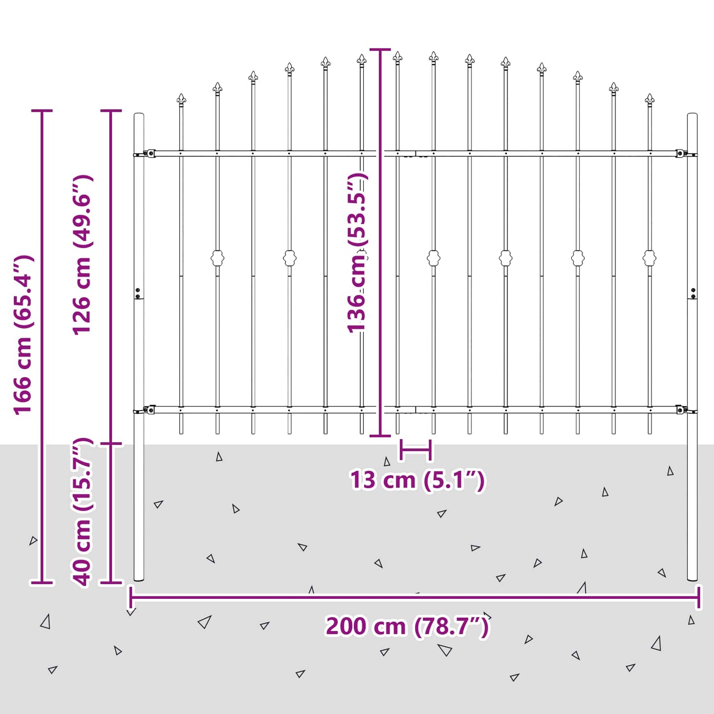 vidaXL Spießzaun Schwarz 200 x 130 cm Pulverbeschichteter Stahl