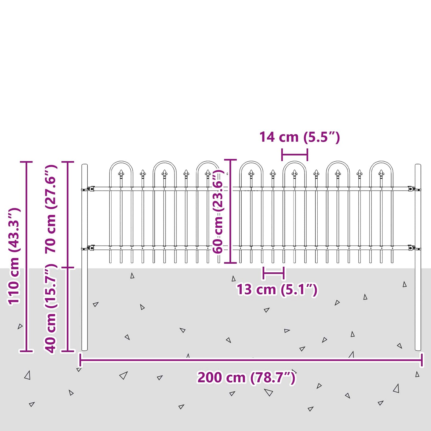 vidaXL Clôture de jardin décorative noire 200 x 130 cm en acier thermolaqué