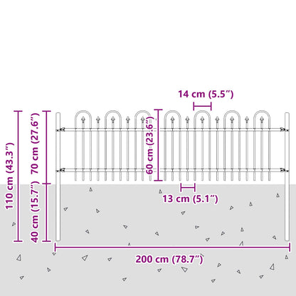 vidaXL Clôture de jardin décorative noire 200 x 130 cm en acier thermolaqué