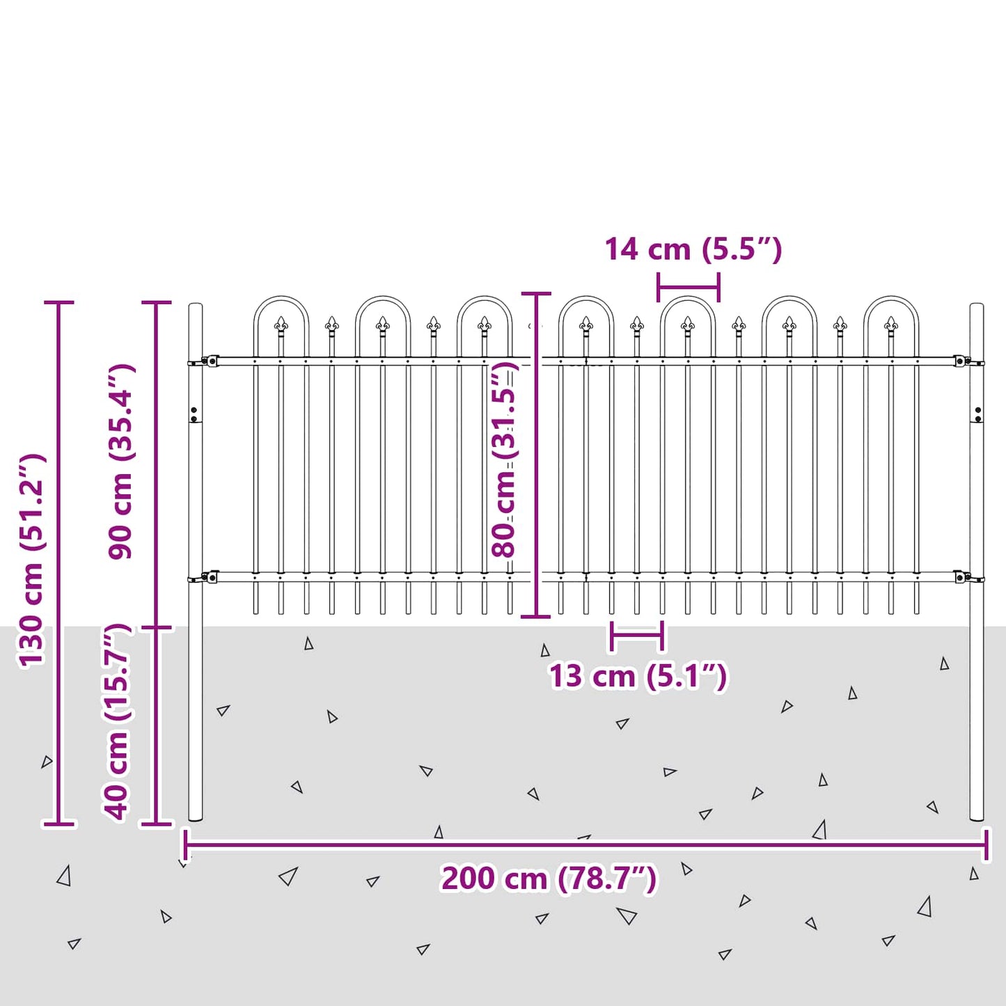 vidaXL Clôture de jardin décorative noire 200 x 130 cm en acier revêtu par poudre