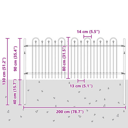 vidaXL Clôture de jardin décorative noire 200 x 130 cm en acier revêtu par poudre