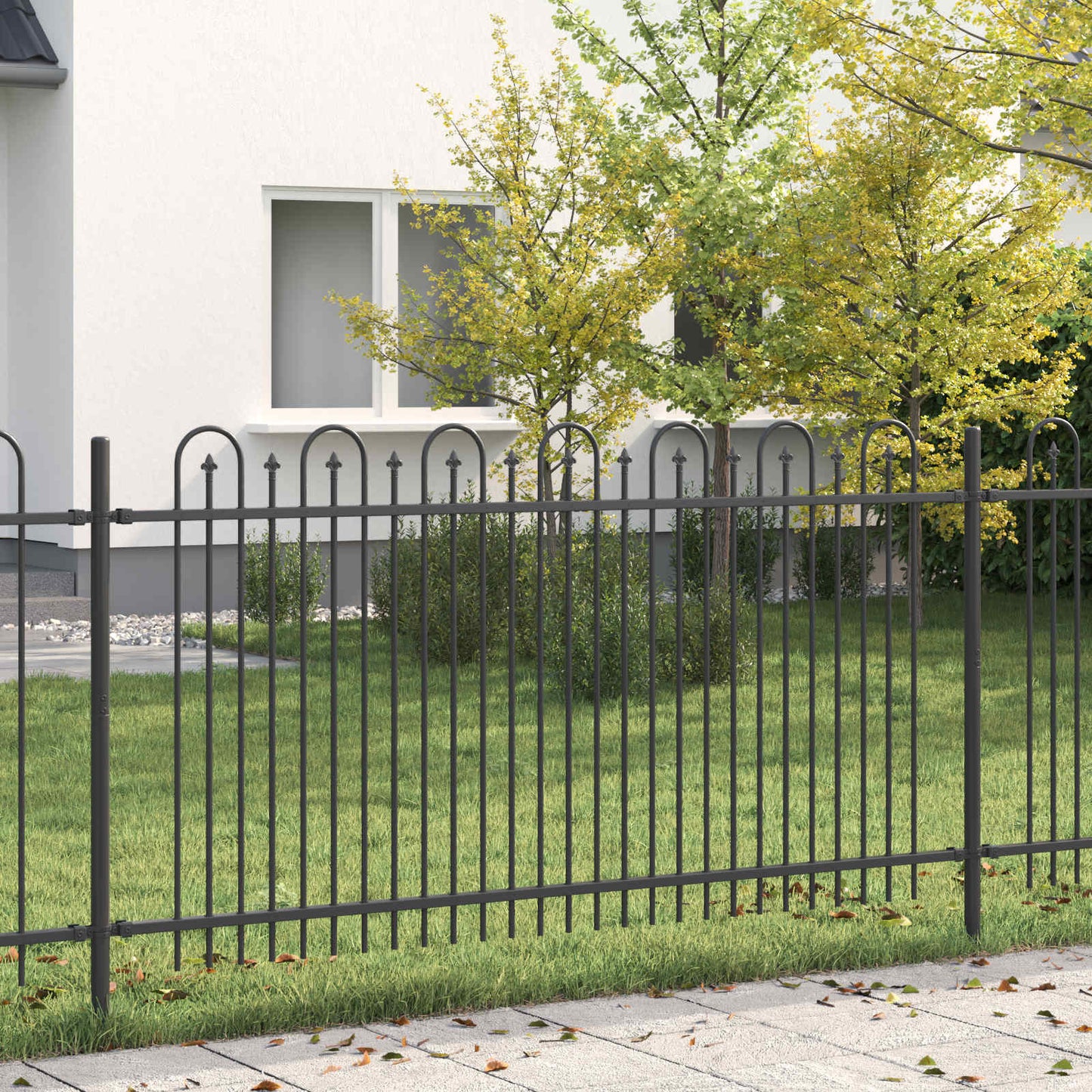 vidaXL Spitzenbogenzaun Schwarz 200 x 150 cm Pulverbeschichteter Stahl