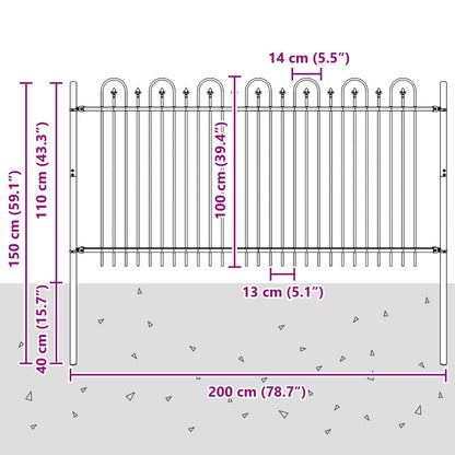 vidaXL Spitzenbogenzaun Schwarz 200 x 150 cm Pulverbeschichteter Stahl