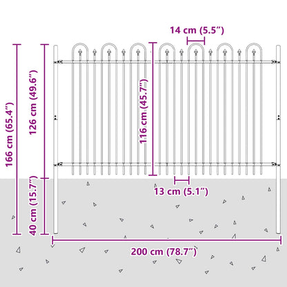 vidaXL Spitzenbogenzaun Schwarz 200 x 130 cm Pulverbeschichteter Stahl