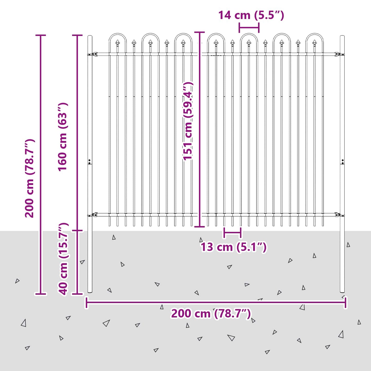Spitzenbogenzaun Schwarz 200 x 200 cm Pulverbeschichteter Stahl