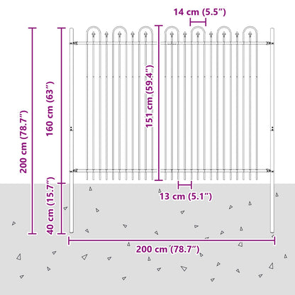 Spitzenbogenzaun Schwarz 200 x 200 cm Pulverbeschichteter Stahl
