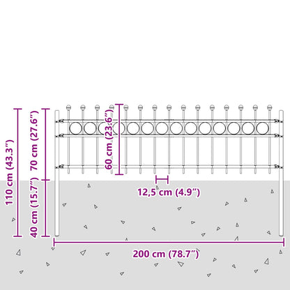 vidaXL Ringzaun Schwarz 200 x 130 cm Pulverbeschichteter Stahl