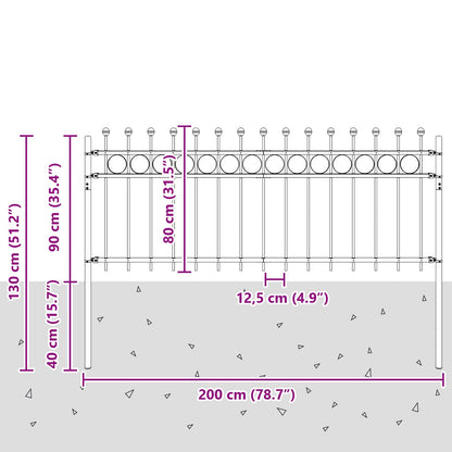 vidaXL Ringzaun Schwarz 200 x 130 cm Pulverbeschichteter Stahl