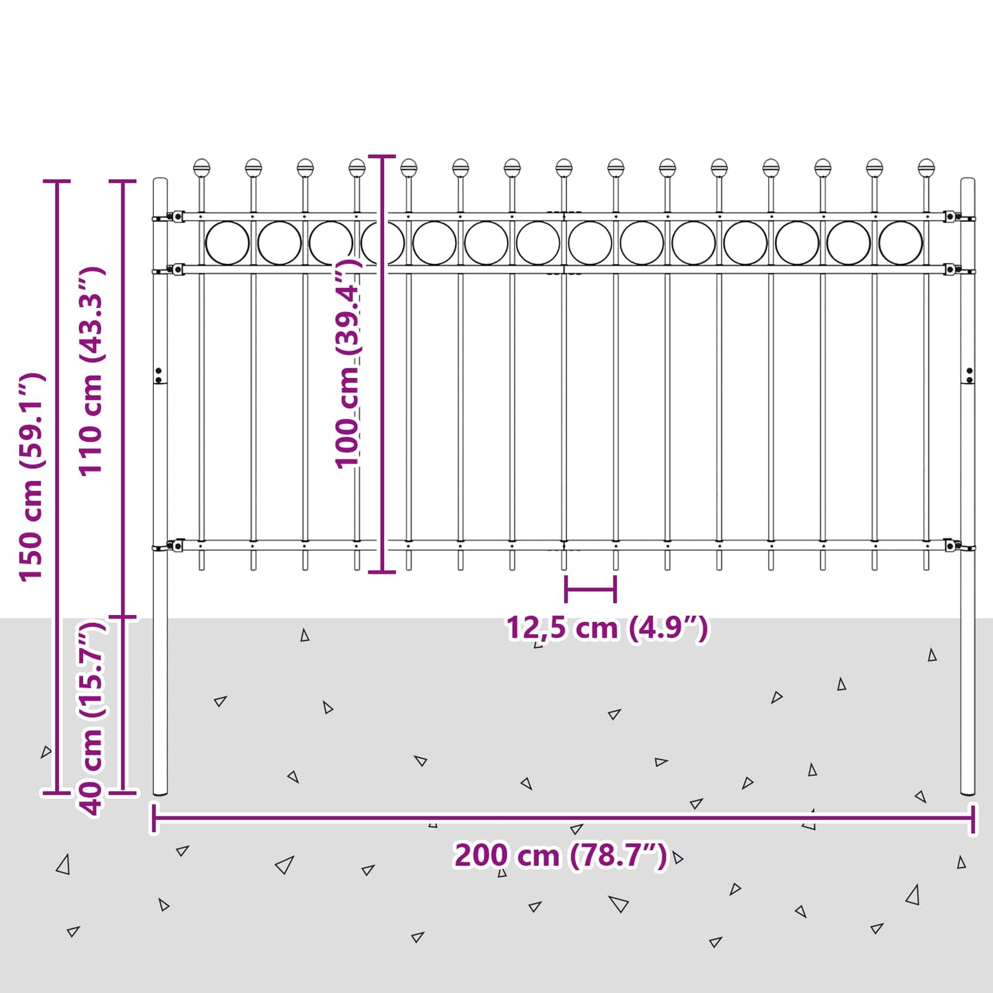 vidaXL Ringzaun Schwarz 200 x 150 cm Pulverbeschichteter Stahl