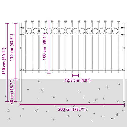 vidaXL Ringzaun Schwarz 200 x 150 cm Pulverbeschichteter Stahl