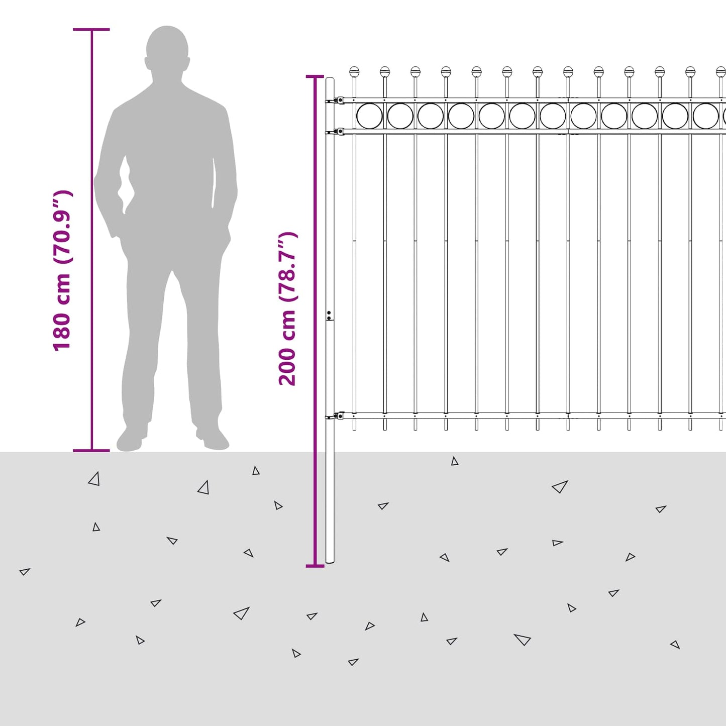 Ringzaun Schwarz 200 x 200 cm Pulverbeschichteter Stahl