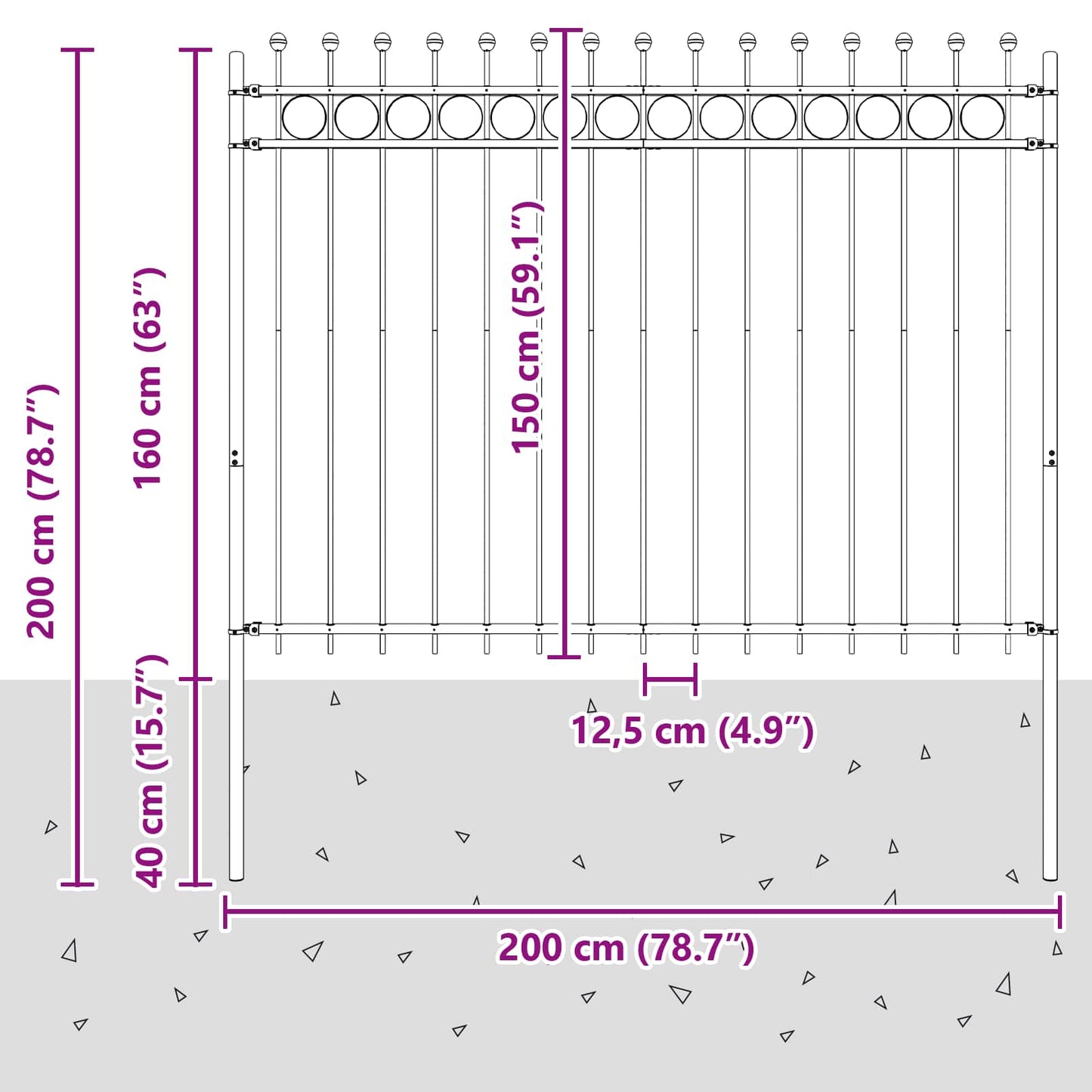 Ringzaun Schwarz 200 x 200 cm Pulverbeschichteter Stahl