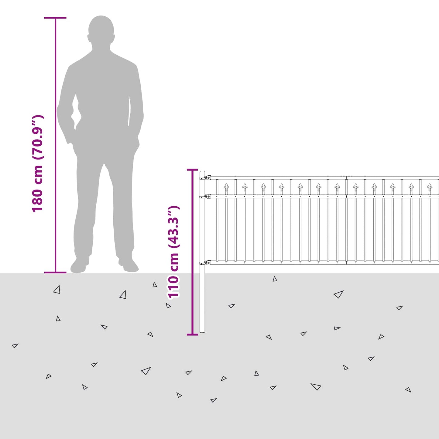 Spitzenzaun Schwarz 200 x 110 cm Pulverbeschichteter Stahl