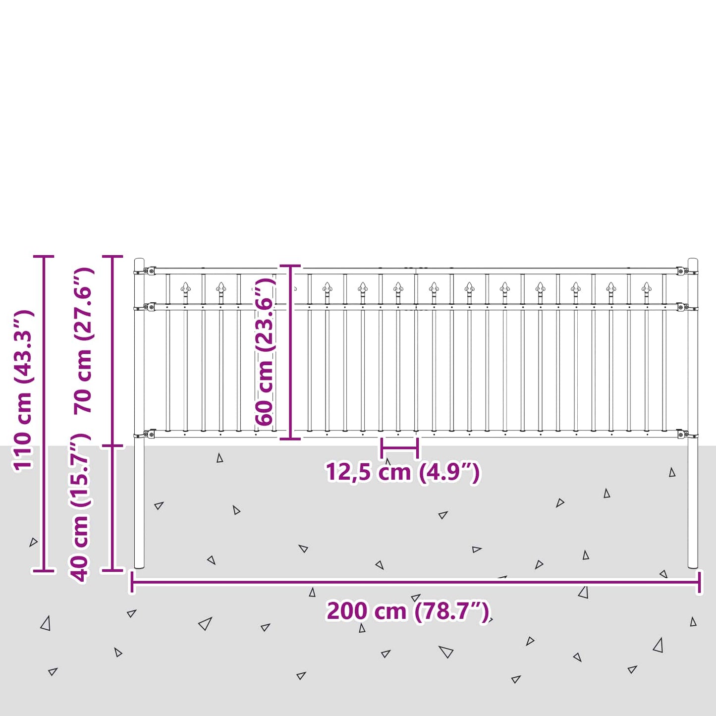 Spitzenzaun Schwarz 200 x 110 cm Pulverbeschichteter Stahl