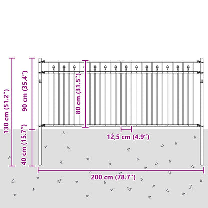 vidaXL Spitzenzaun Schwarz 200 x 130 cm Pulverbeschichteter Stahl