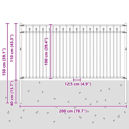 vidaXL Spitzenzaun Schwarz 200 x 150 cm Pulverbeschichteter Stahl