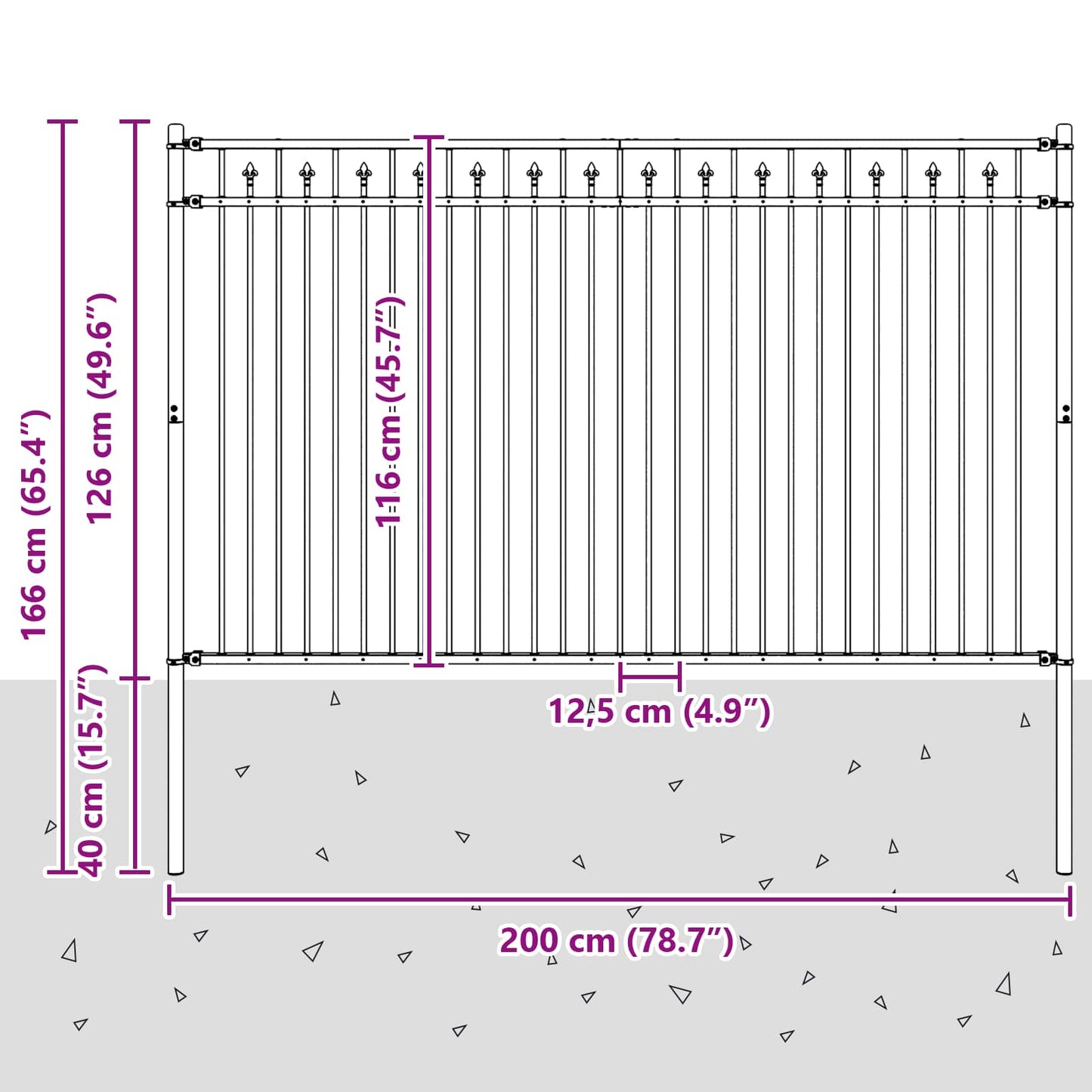 vidaXL Spitzenzaun Schwarz 200 x 166 cm Pulverbeschichteter Stahl