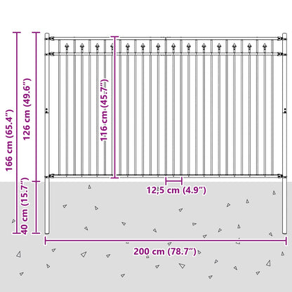 vidaXL Spitzenzaun Schwarz 200 x 166 cm Pulverbeschichteter Stahl