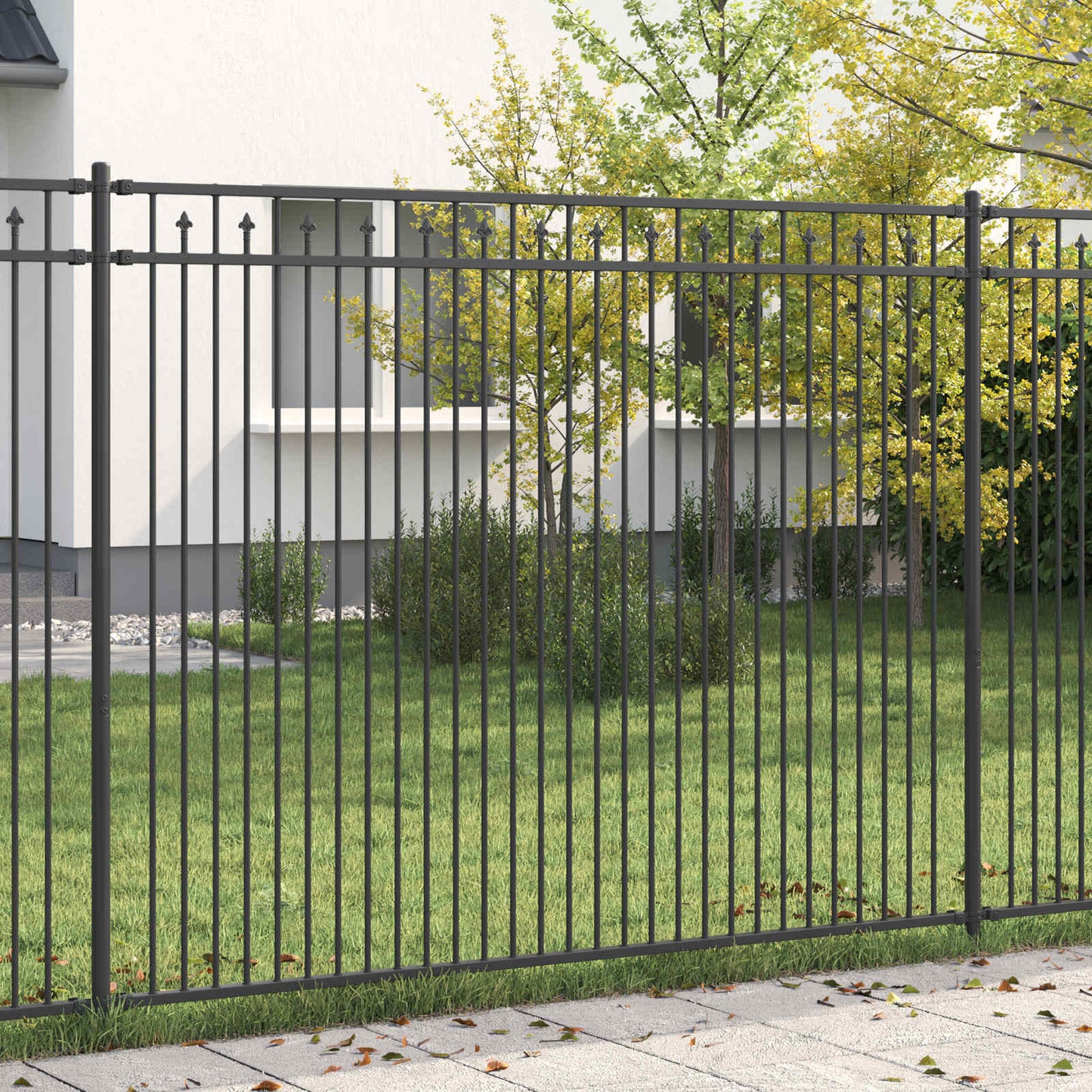 vidaXL Spitzenzaun Schwarz 200 x 200 cm Pulverbeschichteter Stahl